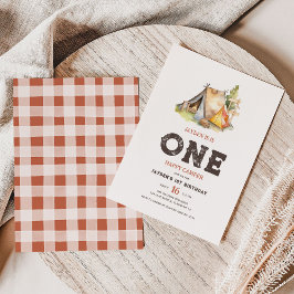 Rustic One Lycklig Camper Birthday Inbjudningar