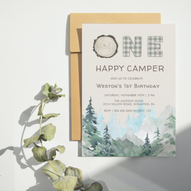 Rustic One Lycklig Camper Birthday Inbjudningar (Skapare uppladdad)