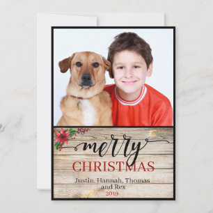 Rustic One Photo God Jul Kalligrafi Kort