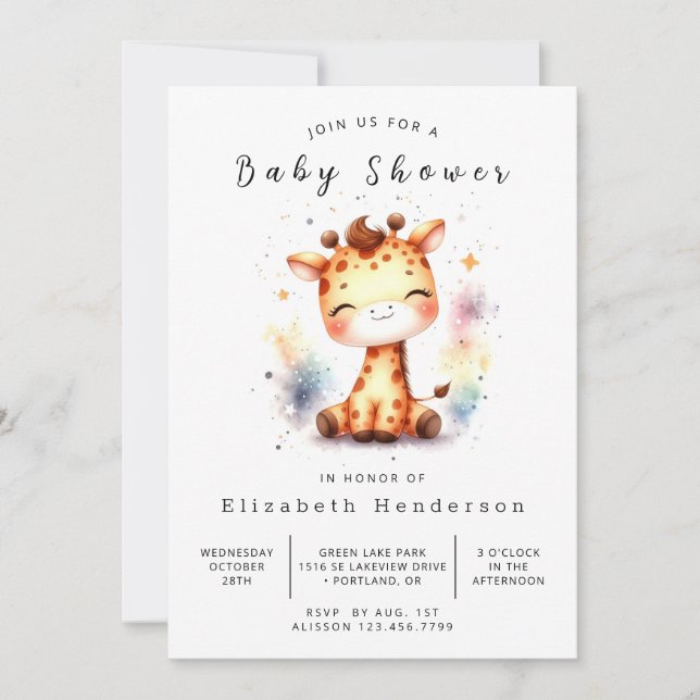 Rustic Online Giraffe Baby Shower Inbjudningar (Framsida)