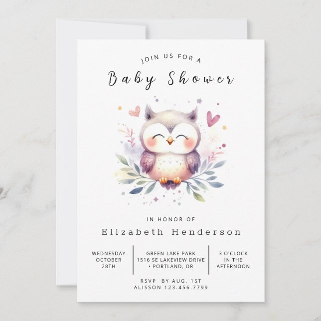 Rustic Online Uggla Baby Shower Inbjudningar (Framsida)
