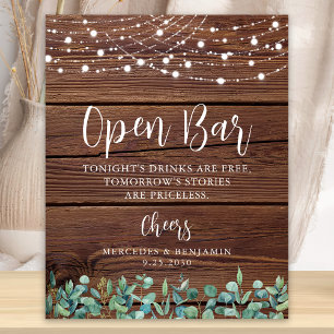 Rustic Open Pub Greenery String Ljus Bröllop Poster