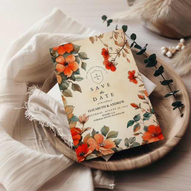 Rustic Orange Blommigt Bröllop Spara Datumet (Skapare uppladdad)