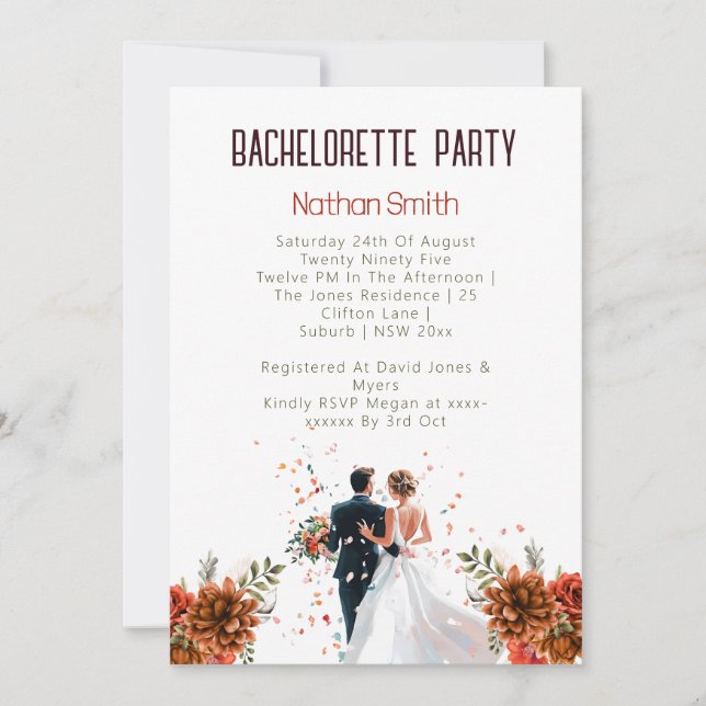 Rustic Orange Boho sunset Bachelorette Party Inbjudningar (Framsida)