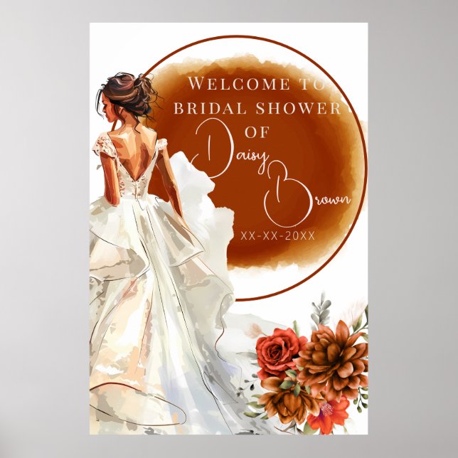 Rustic Orange Boho sunset Bridal Shower Poster (Framsidan)