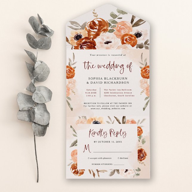 Rustic Orange Boho | Vattenfärg  Bröllop (Skapare uppladdad)