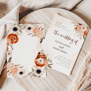 Rustic Orange Boho Vattenfärg Bröllop Inbjudningar
