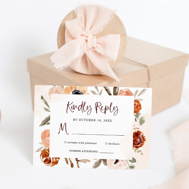 Rustic Orange Boho | Vattenfärg Bröllop OSA Kort (Skapare uppladdad)