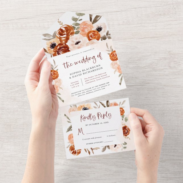 Rustic Orange Boho | Vattenfärgad vit Bröllop (Avrivbar del)
