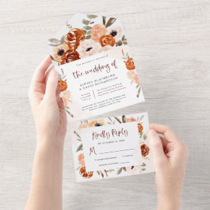 Rustic Orange Boho Vattenfärgad vit Bröllop