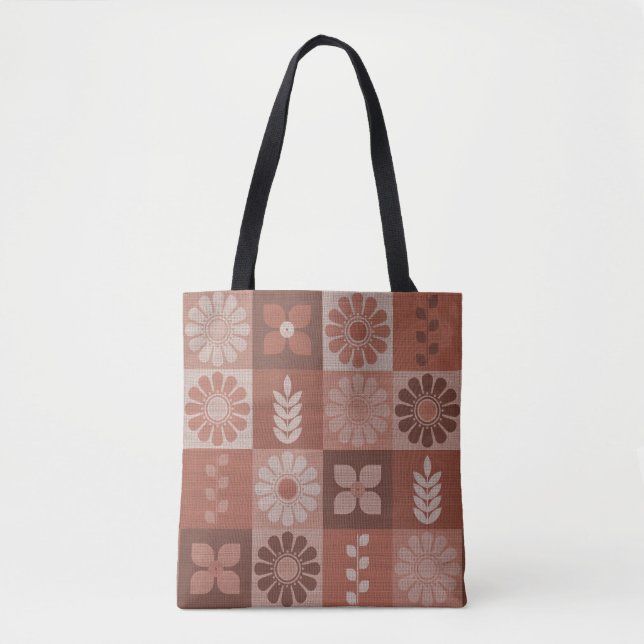 Rustic Orange Brown Burlap Linen Mönster Tote Bag Tygkasse (Framsida)