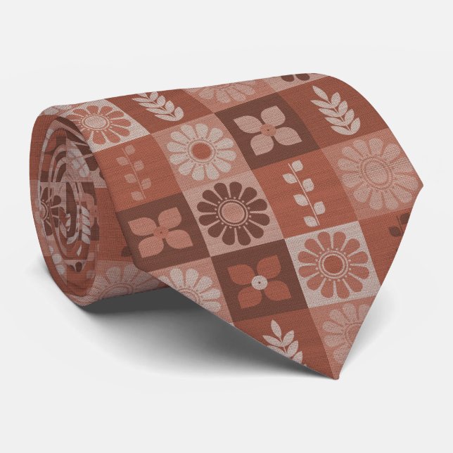 Rustic Orange Brown Geometric Mönster Neck Tie Slips (Rullad)
