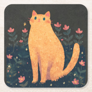 Rustic Orange Cat Underlägg Papper Kvadrat
