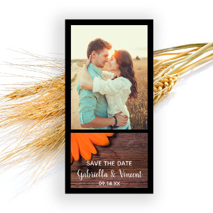 Rustic Orange Daisy Barn Bröllop spara datum Datumet