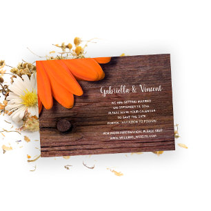 Rustic Orange Daisy Barn Bröllop spara datum Datumet