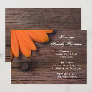 Rustic Orange Daisy Barn Party Familjeåterförening Inbjudningar