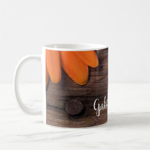 Rustic Orange Daisy Barn Wood Landsbyggsbröllop Kaffemugg