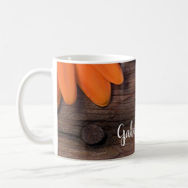Rustic Orange Daisy Barn Wood Landsbyggsbröllop Kaffemugg (Vänster)