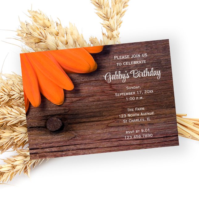 Rustic Orange Daisy Birthday Barn Party Inbjudningar (Skapare uppladdad)
