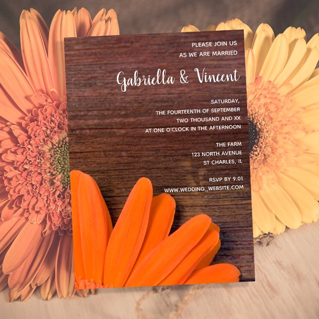 Rustic Orange Daisy och Barn Wood Bröllop Inbjudningar (Skapare uppladdad)