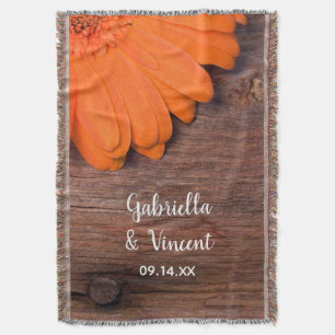 Rustic Orange Daisy och Barn Wood Landsbyggsbröllo Filt