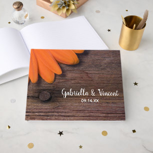 Rustic Orange Daisy och Barn Wood Landsbyggsbröllo Gästböcker