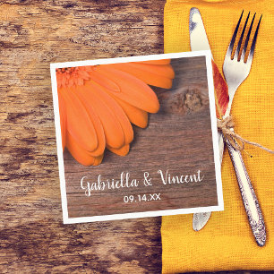 Rustic Orange Daisy och Barn Wood Landsbyggsbröllo Pappersservett