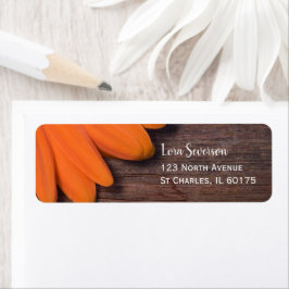 Rustic Orange Daisy och Barn Wood Returadress Etikett