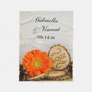 Rustic Orange Daisy Woodland Bröllop Fleecefilt