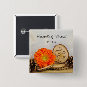 Rustic Orange Daisy Woodland Bröllop Knapp
