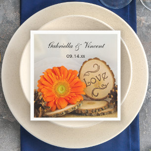 Rustic Orange Daisy Woodland Bröllop Pappersservett