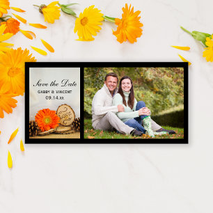 Rustic Orange Daisy Woodland Bröllop spara datum Datumet