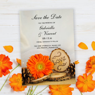 Rustic Orange Daisy Woodland Bröllop spara datum Inbjudningar