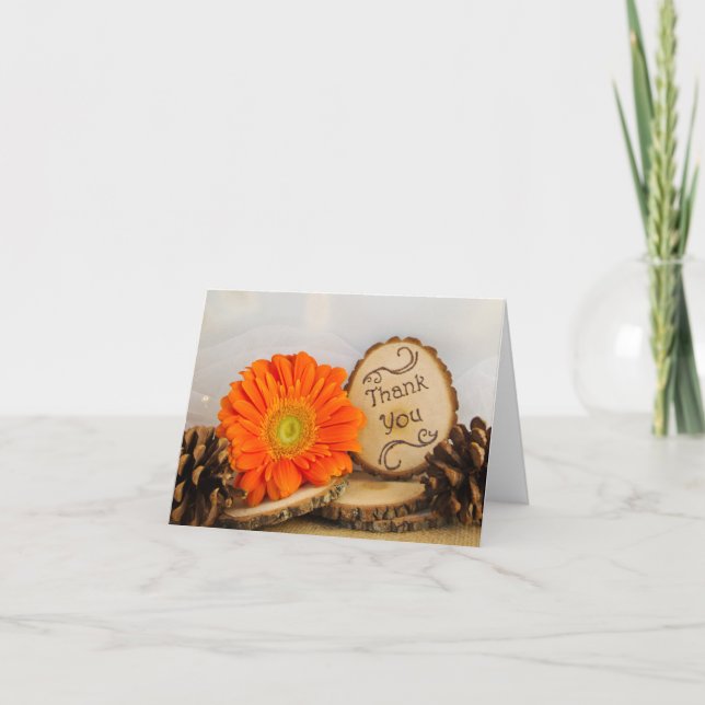 Rustic Orange Daisy Woodland Bröllop Tack Kort (Framsida)