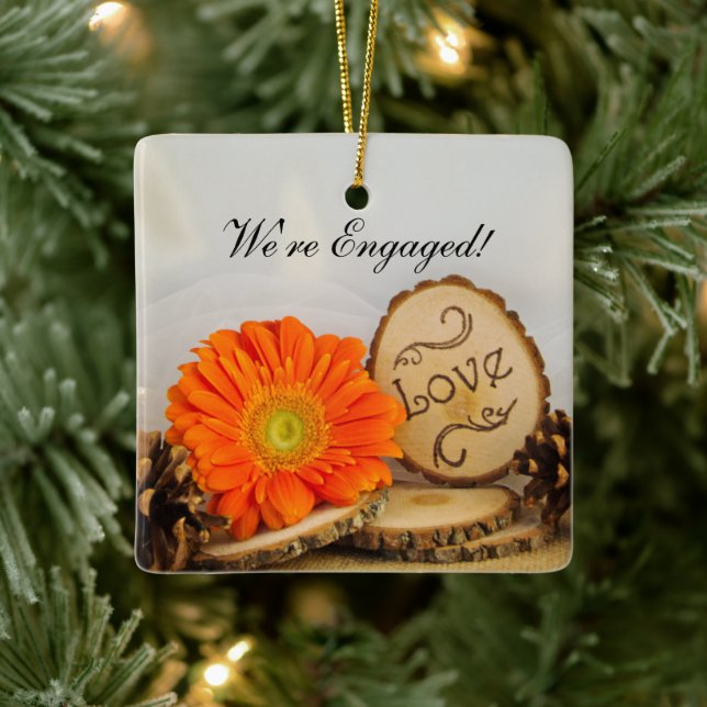 Rustic Orange Daisy Woodland Förlovning Julgransprydnad Keramik (Träd)