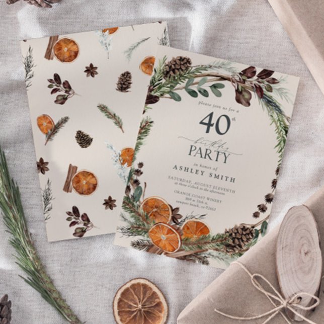 Rustic Orange Elegant Kalligrafi 40: e födelsedage Inbjudningar (Birthday Party Invitation!)