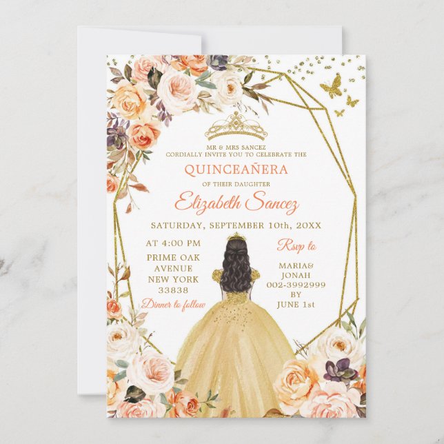 Rustic Orange Fall Princess Quinceañera-inbjudan Inbjudningar (Framsida)