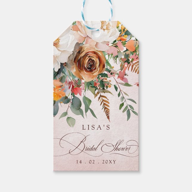 Rustic Orange Floral Fall Bridal Shower  Presentetikett (Framsidan)