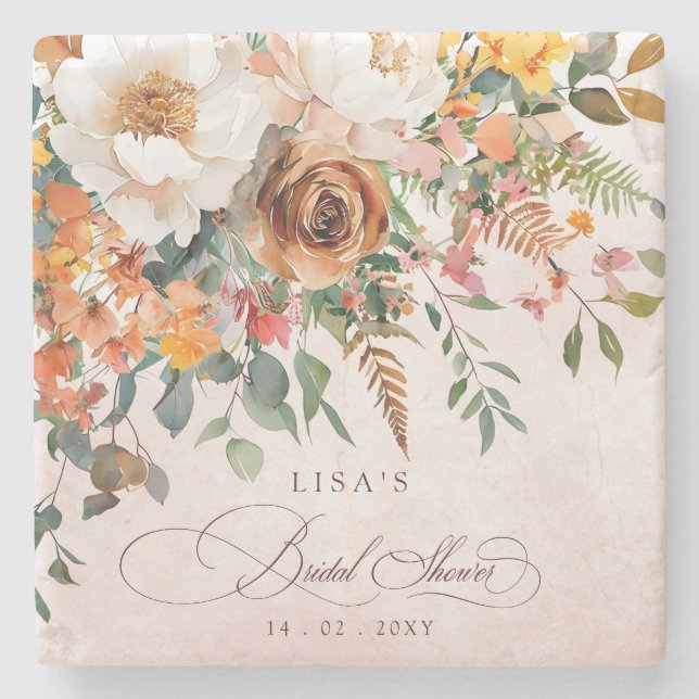 Rustic Orange Floral Fall Bridal Shower  Stenunderlägg (Framsidan)