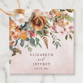 Rustic Orange Floral Fall Wedding Gåvor Etiketter