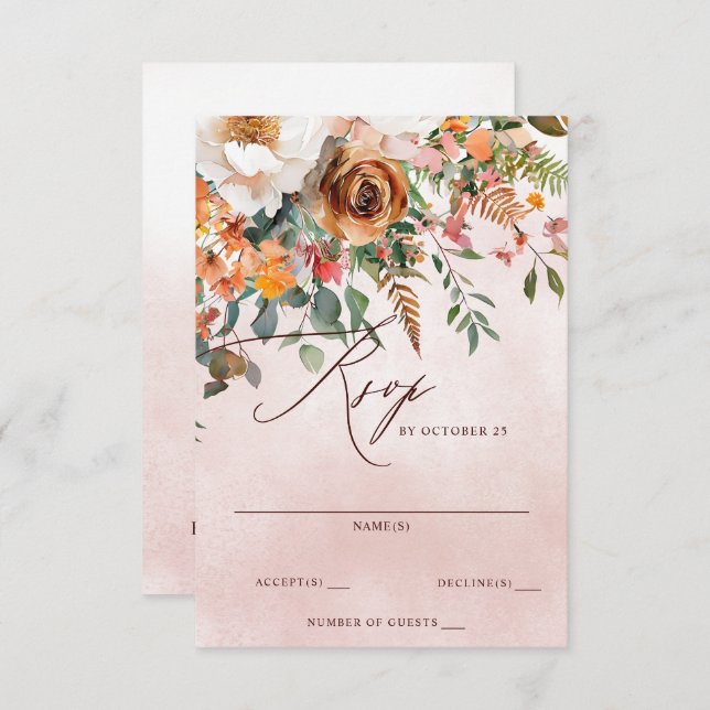 Rustic Orange Floral Fall Wedding OSA Kort (Fram/baksida)