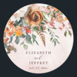 Rustic Orange Floral Fall Wedding Runt Klistermärke<br><div class="desc">Rustic Orange Floral Fall Wedding Stickers</div>