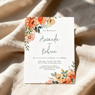 Rustic Orange Floral Wedding Inbjudningar