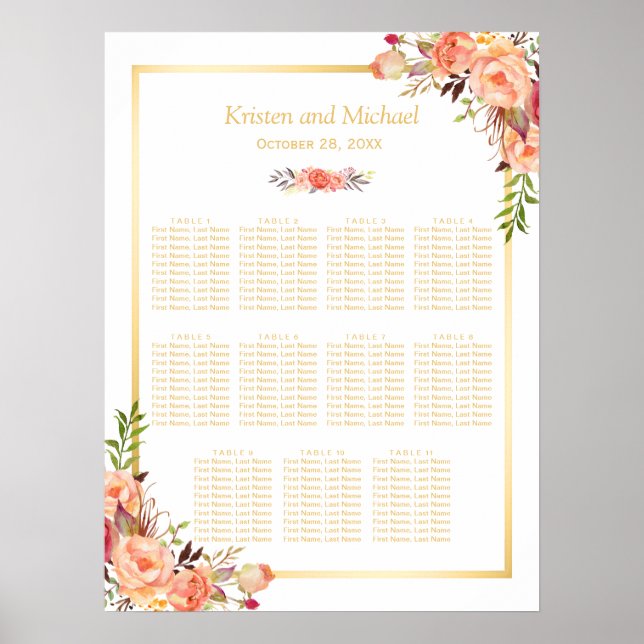 Rustic Orange Flowers Guld i bröllop Poster (Framsidan)