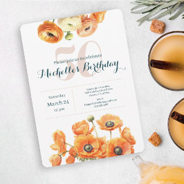 Rustic Orange Garden Blommigt 50:e Födelsedagsfest Inbjudningar