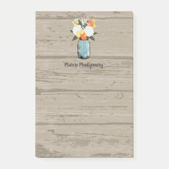 Rustic Orange Gerber Daisy Mason Burk personalize Post-it Block (Framsida)