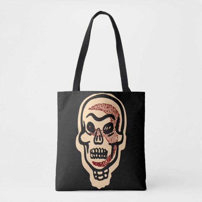 Rustic Orange Halloween Skull | Röda högdagrar Tygkasse (Framsida)