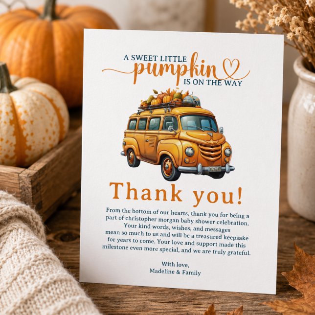 Rustic Orange Lastbil Liten Pumpa Bebis Shower Tilläggskort (Rustic Orange Truck Little Pumpkin Baby Shower Enclosure Card)