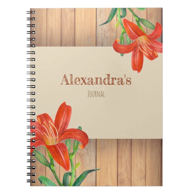Rustic Orange Lily Botanical Illustration Anteckningsbok (Framsidan)