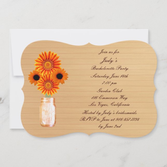 Rustic Orange Mason Burk Bachelorette Party Inbjud Inbjudningar (Framsida)